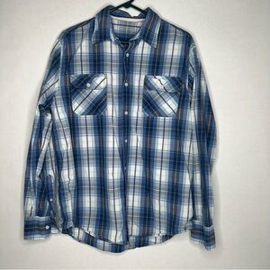 Vintage Unlabeled Men’s Large‎ L Western Shirt Cotton Blue Plaid